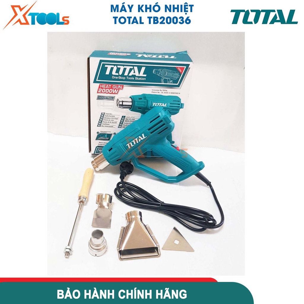 Máy thổi nhiệt TOTAL TB20036 2000W, nhiệt độ 350-550 độ C, kèm 1 dao cạo và 3 đầu thổi - CHÍNH HÃNG - XTOOLS
