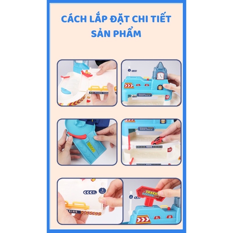 Đồ chơi mô hình bãi đỗ xe 5 tầng kích thước lớn có nhạc có đèn kèm sẵn 8 ô tô nhiều màu sắc cho bé