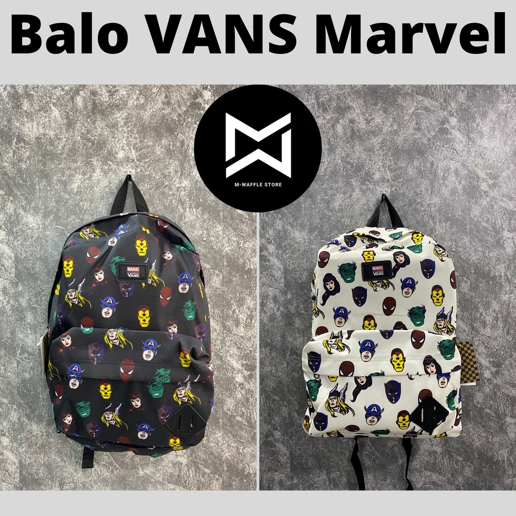 (𝗖𝗵𝗶́𝗻𝗵 𝗵𝗮̃𝗻𝗴) (Tặng Túi Vải) Balo Vans Marvel - 2 bản đen/trắng (Có Sẵn - Full Tag)
