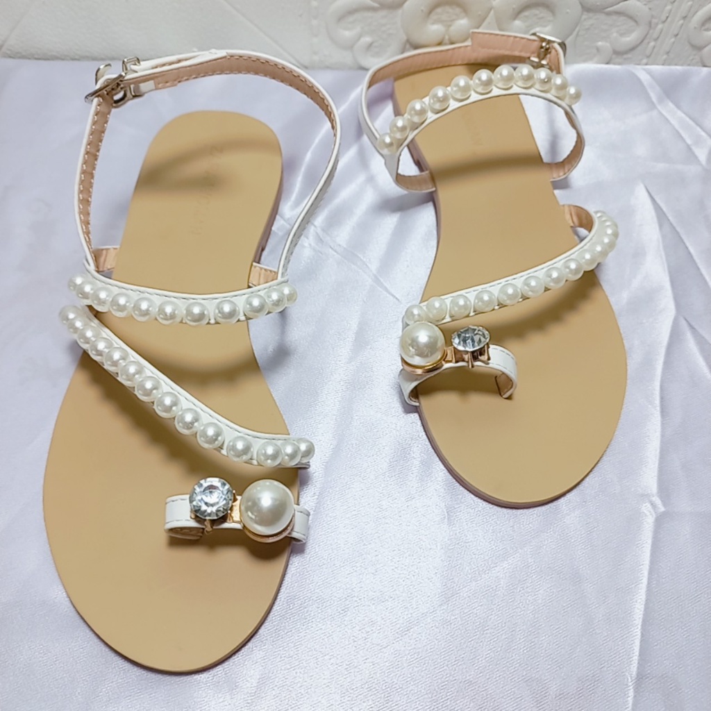 Giày Sandal Nữ Đế Bằng Cài Quai Hậu-Sandal Đi Học Kiểu Sỏ Ngón Đính Ngọc Mẫu Mới Bền Đẹp Đi Biển Đi Chơi  Mã SDNGOC