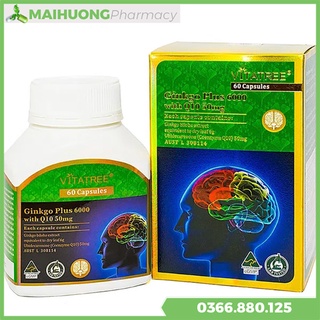 Ginkgo plus 6000 & q10 50mg hộp 60 viên ,hỗ trợ cải thiện trí nhớ tăng cường sự tập trung – chống gốc tự do