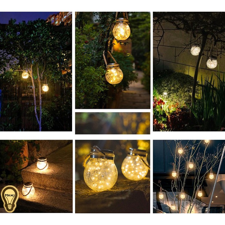 Đèn Trang Trí DECOR Năng Lượng Mặt Trời Lọ Thủy Tinh Không Thấm Nước Treo Vườn ngoài trời Ban Công MOXI