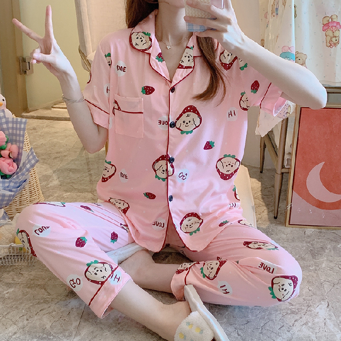 Bộ Đồ Ngủ Ngắn Tay Phong Cách Hàn Quốc Dành Cho Nữ