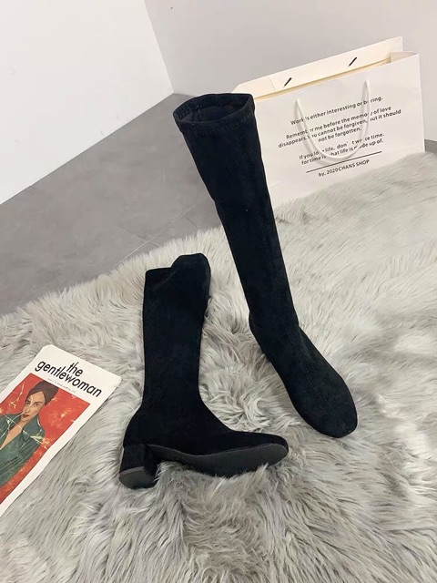 Boots lửng Ulzzang da lộn gót vuông cao 5cm