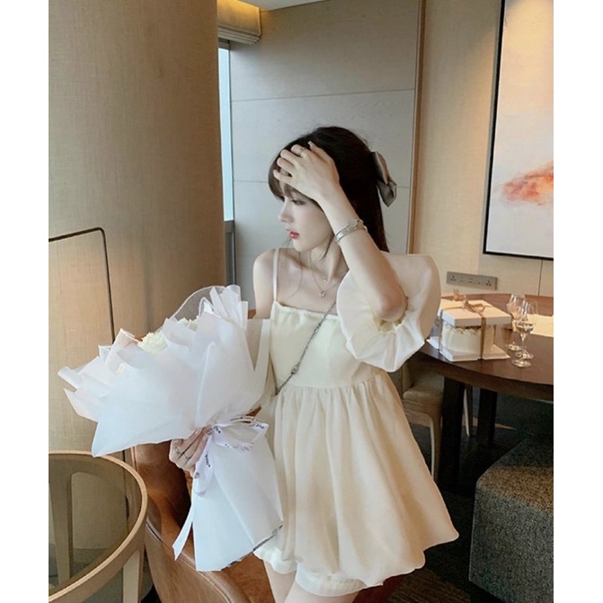 Set áo trễ vai babydoll kèm quần ngắn