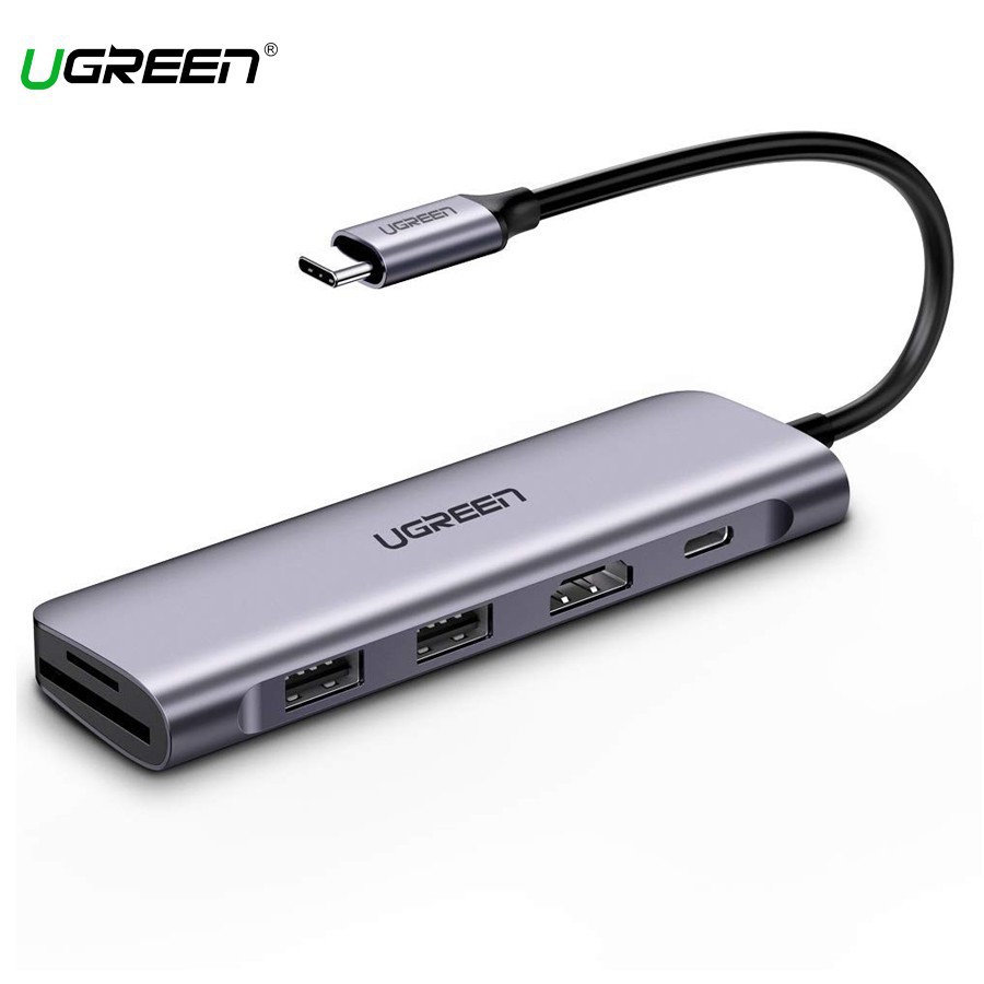 Cáp Ugreen Usb-C 6 in 1 Sang HDMI 4K,2 USB 3.0 Ports,SD/TF Card Reader,100W PD 70411 chính hãng bh 18tháng