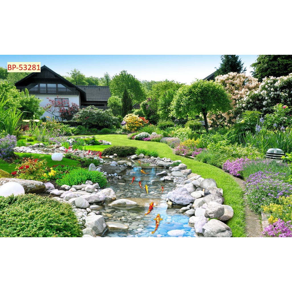 Tranh 3D phong cảnh thác nước chảy, sông suối nên thơ