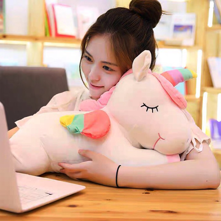 Gấu bông hình kỳ lân màu hồng đáng yêu thú nhồi bông unicorn ngựa 1 sừng làm quà tặng siêu cưng (50cm)