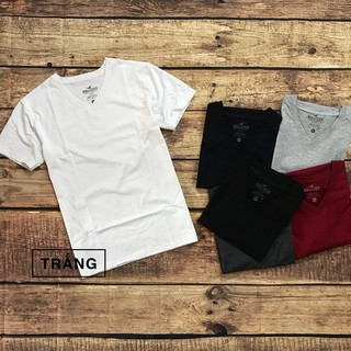 Áo thun nam ngắn tay không cổ màu trơn cổ trái tim Holister
