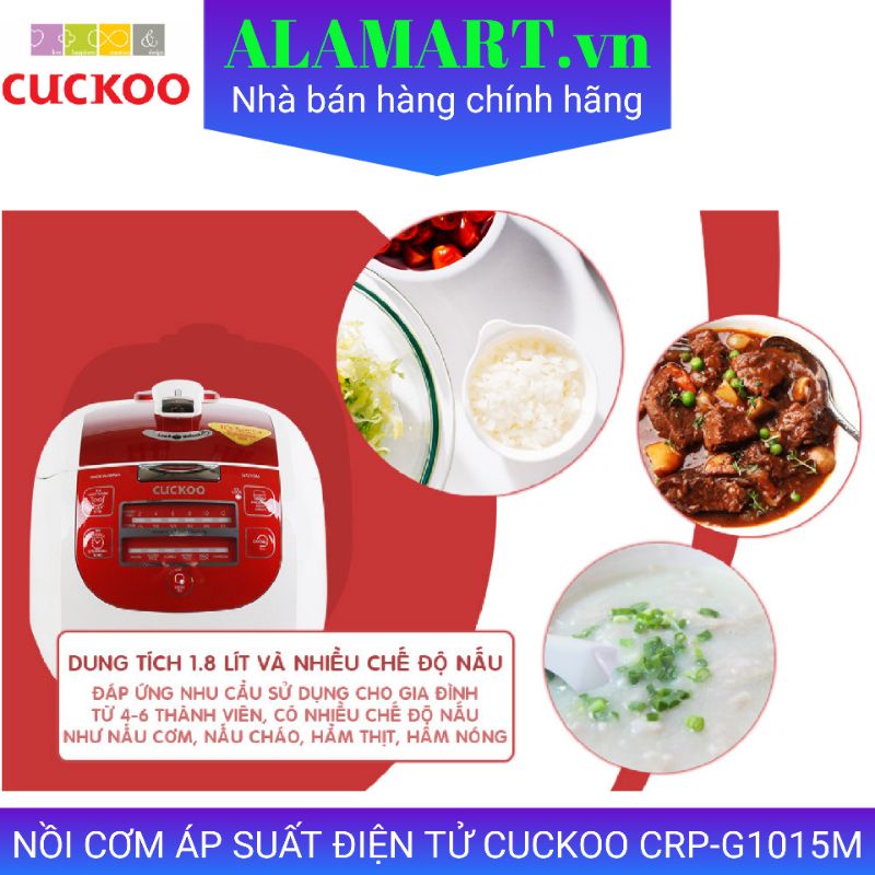 NỒI CƠM ÁP SUẤT ĐIỆN TỬ CUCKOO CRP-G1015M ĐỎ 1,8 lít nhập khẩu Hàn Quốc