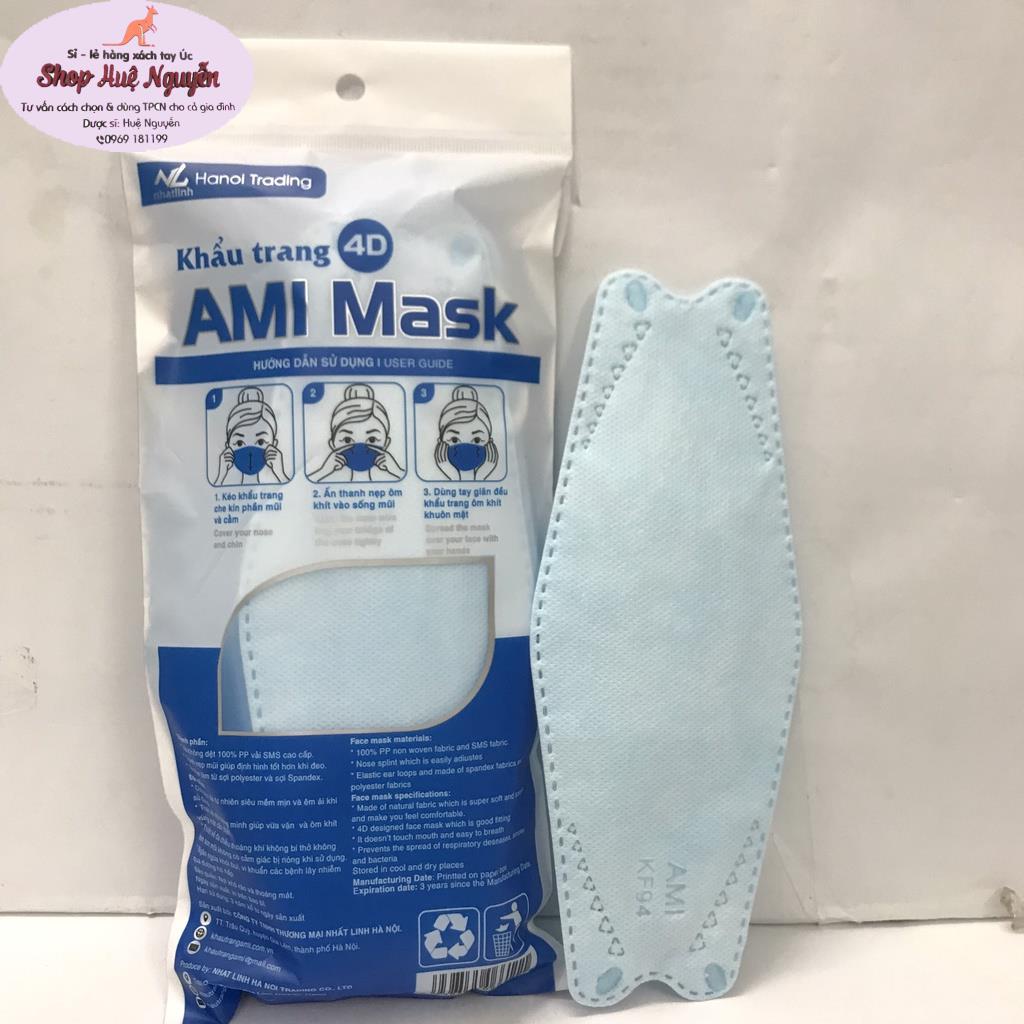 Khẩu trang y tế  Ami Mask KF94 4D túi 10 cái, khẩu trang cá 4 lớp dầy đẹp, ôm mặt quai chắc chắn, giao đúng màu khi đặt