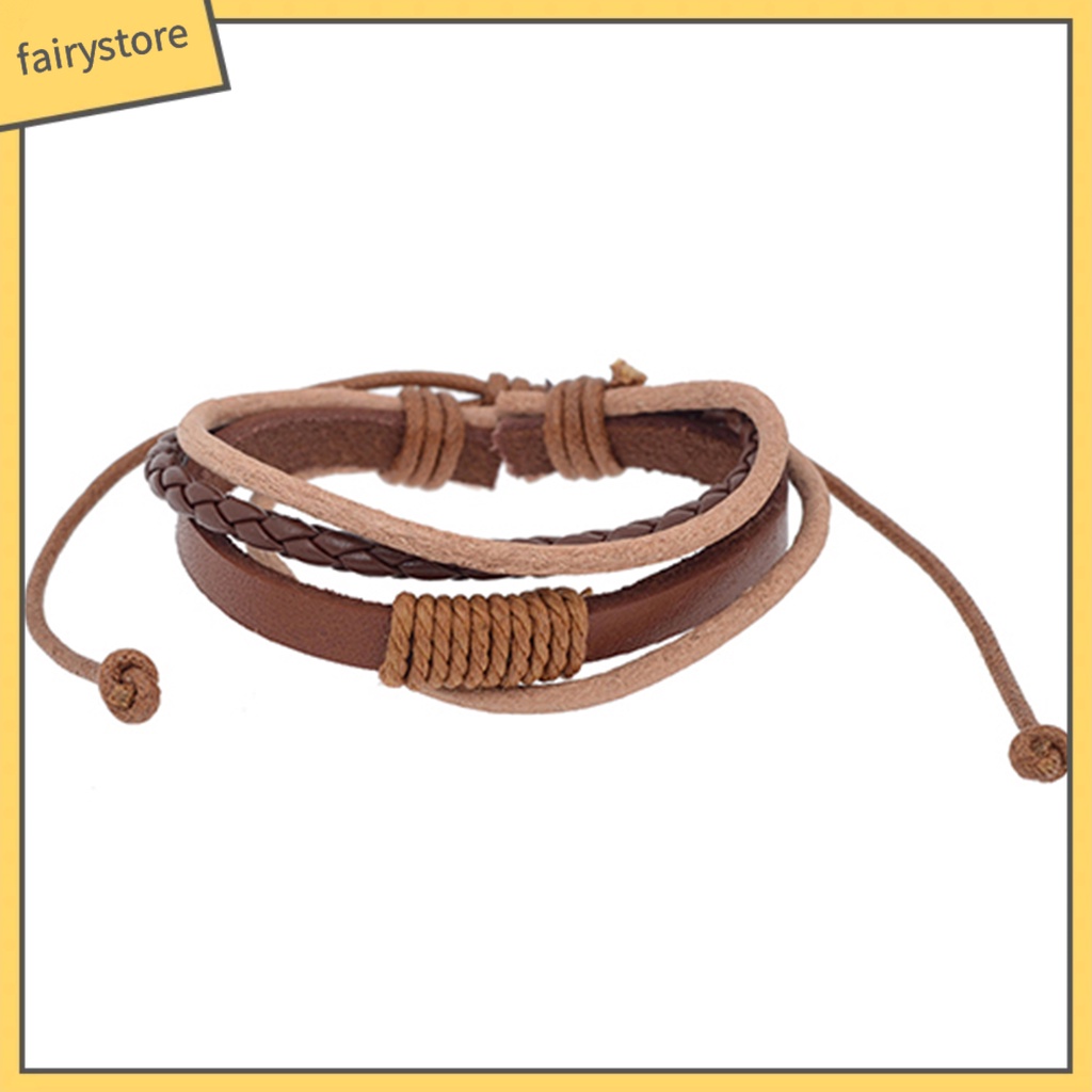 Vòng tay bện 4 lớp giả da thời trang phong cách unisex