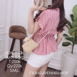 Áo sọc peplum bo eo
