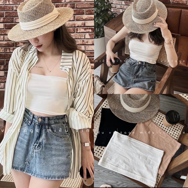 [Ảnh thật/Video]Áo ống croptop nữ kiểu ôm sexy chất thun cotton Áo quây màu trơn mặc trong vest/sơmi