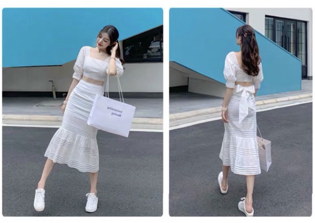 SET ÁO CROP CỒ VUÔNG CHÂN VÁY ĐUÔI CÁ (KÈM HÌNH THẬT) | BigBuy360 - bigbuy360.vn