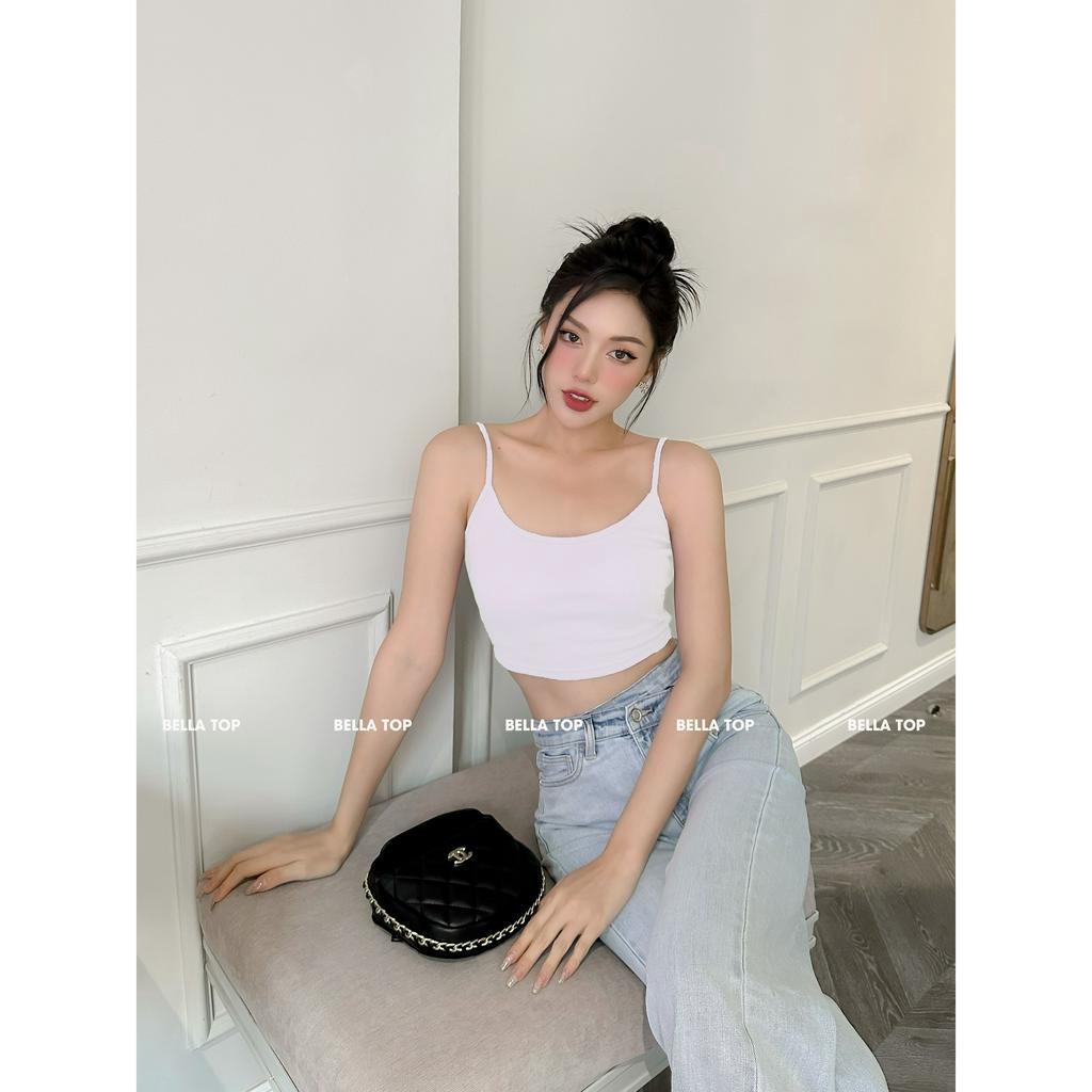 Áo croptop 2 dây chất liệu thun gân lỗ cao cấp co giãn 4 chiều thoáng mát MS31, BELLA TOP