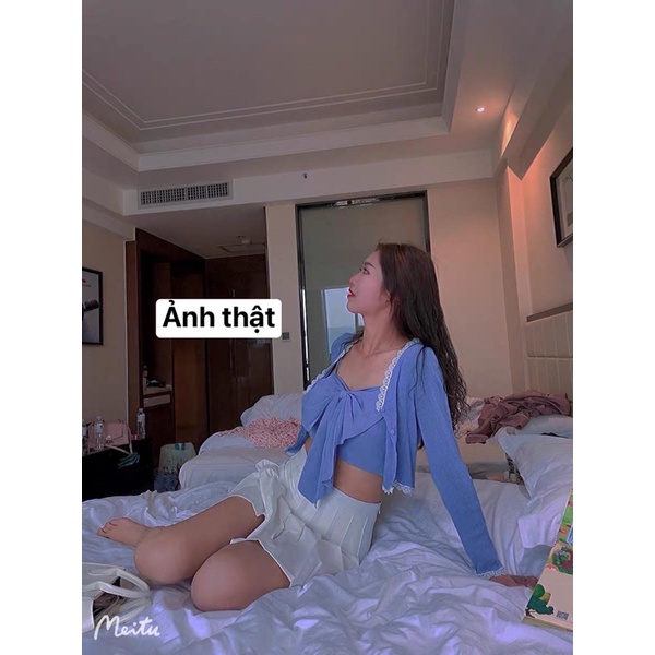 Set Áo Hai Dây Nơ + Áo Khoác Cardigan Ngắn ( ODER + KÈM ẢNH THẬT ) | BigBuy360 - bigbuy360.vn