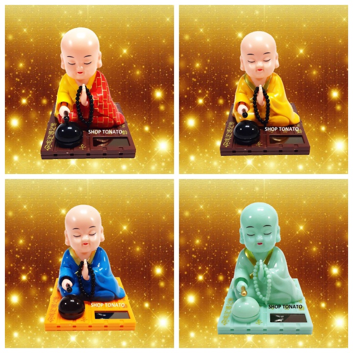 TƯỢNG CHÚ TIỂU,DI LẶC,THÍCH CA LẮC ĐẦU TRANG TRÍ XE Ô TÔ SỬ DỤNG NĂNG LƯỢNG MẶT TRỜI GÕ MÕ TỤNG KINH CAO 9CM,11CM