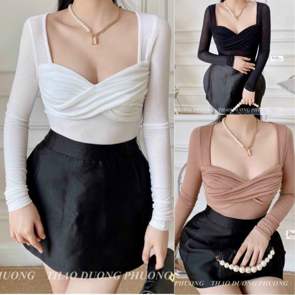 áo tay dài kiểu xoắn ngực xinh tay dài li