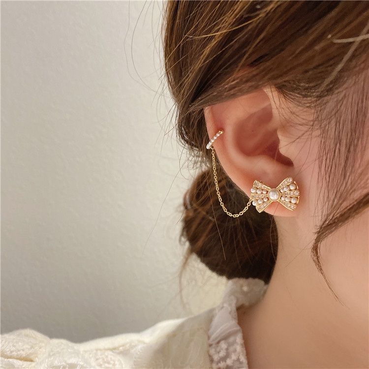 Bông Tai Hình Chữ C Đính Đá Ngọc Trai Thời Trang Hàn Quốc Cho Nữ