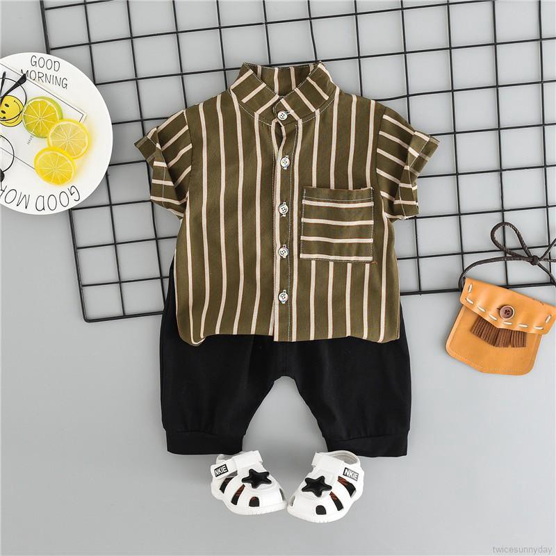 Set áo thun sọc ngang + Quần short cho bé trai