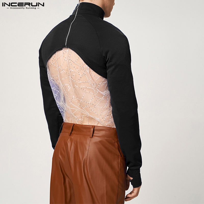 Áo thun Incerun dài tay cổ cao có khóa kéo cho nam