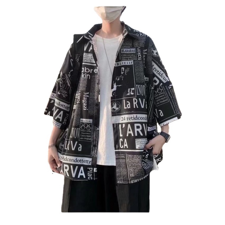 Áo Sơ Mi Nam Tay Ngắn Họa Tiết Tờ BáoThời Trang Hàn Quốc TTE133