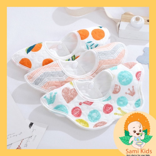 Yếm dãi xoay tròn 360 độ, yếm vải cotton mềm mịn, chống thấm tốt cho bé ăn dặm SAMI KIDS