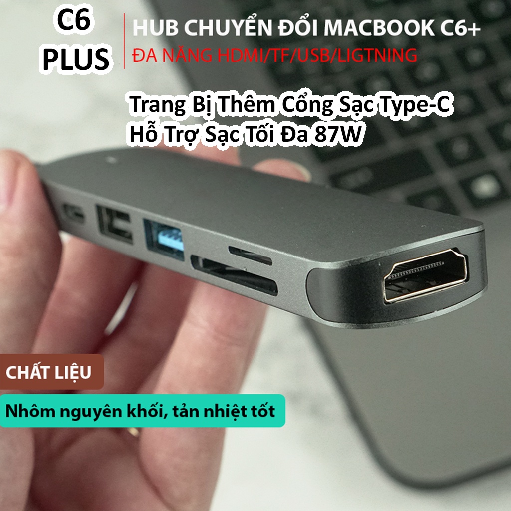 Hub Type C C8 đa năng 8 cổng, cổng LAN Gigabit RJ45 tốc độ truyền mạng 100Mbps - Hub chuyển đổi macboook C6 | BH 2 Năm