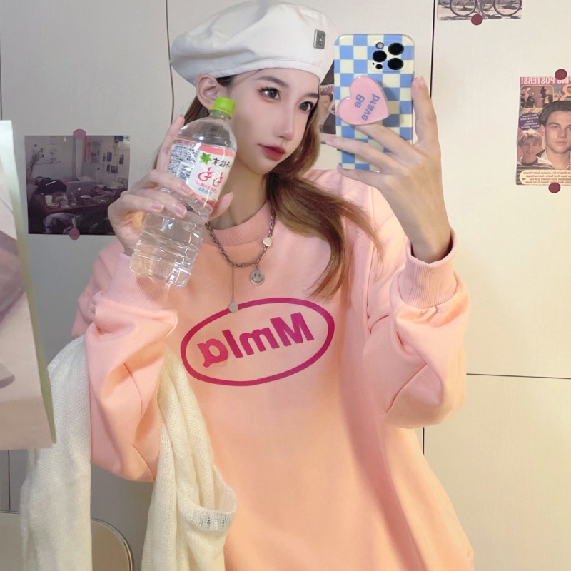 Áo Hoodie Mỏng Cổ Tròn In Họa Tiết Xinh Xắn Cho Nữ