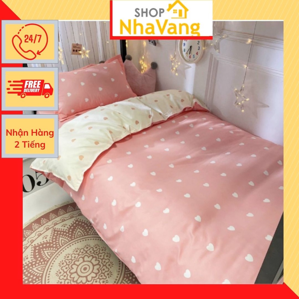 Bộ ga gối 1m6/1m8/2mx2m2,set 3 món vải cotton poly-MẪU TIM HỒNG