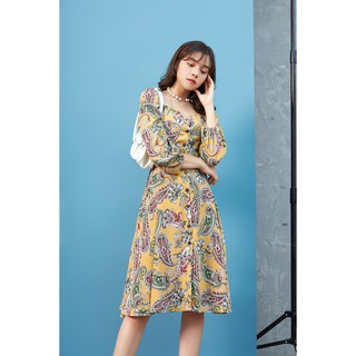 Đầm dự tiệc dáng xoè dài tay có đính cúc DEW0318 - 92Wear
