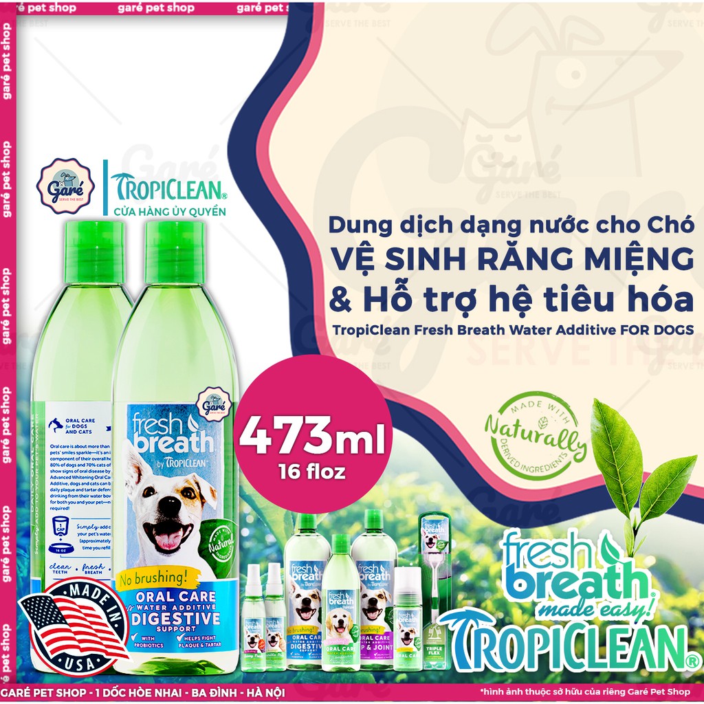 473ml - Nước vệ sinh răng miệng TropiClean đủ vị cho Chó Mèo đủ vị - TropiClean Fresh Breath Oral Care Water Additive