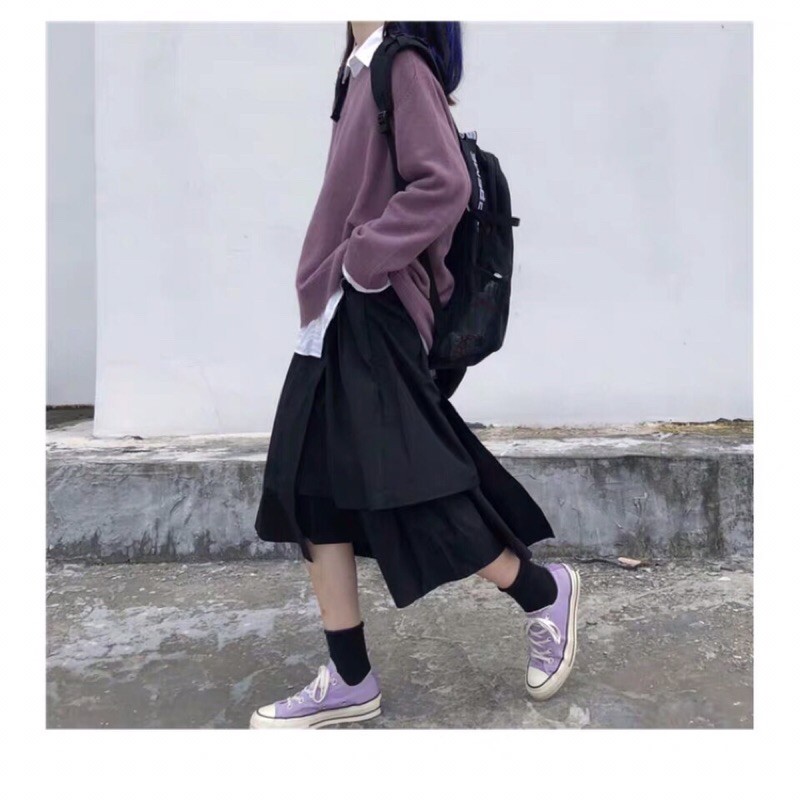 (Ảnh thật) Chân váy Uzallang lệch vạt 2 màu | BigBuy360 - bigbuy360.vn