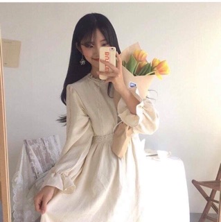 ĐẦM MIDI VINTAGE VIỀN REN (ảnh thật)