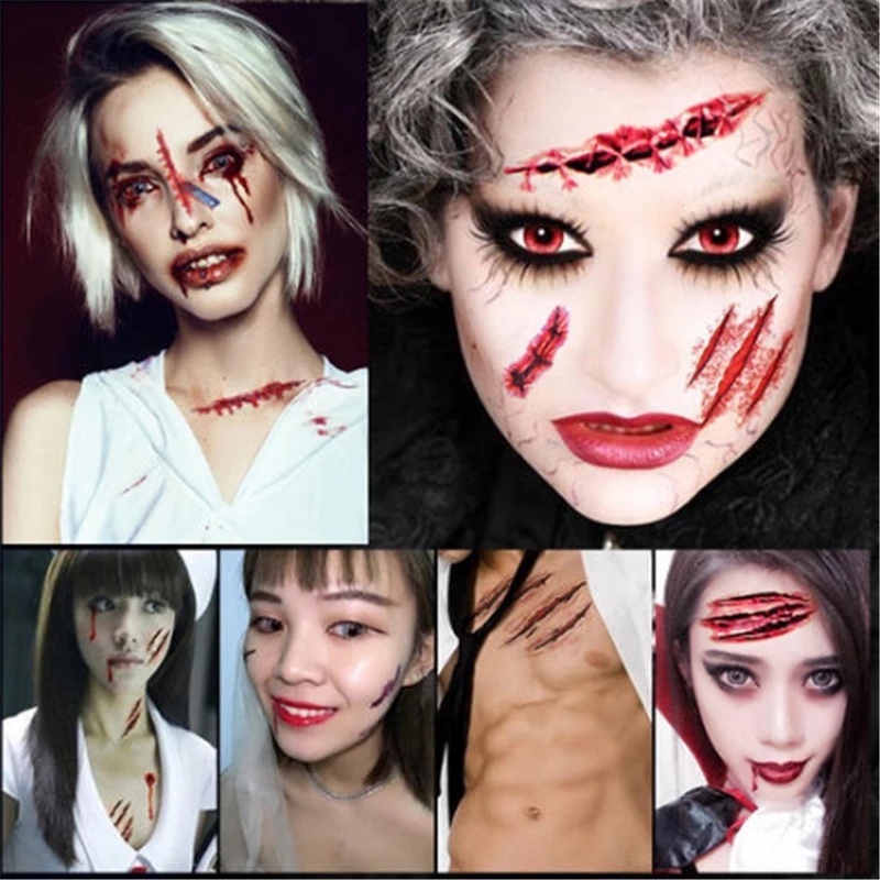 1 Tờ Hình Xăm Dán Tạm Thời Chống Nước Lâu Trôi Hình Vết Sẹo Phong Cách Halloween