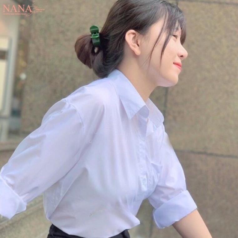 Áo Sơ Mi Nữ Tay Dài Học Sinh Đi Học Có Túi Form Rộng Basic Loại 1