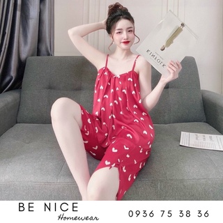 Set lụa latin mặc nhà dây xếp li lửng, Be Nice Homewear