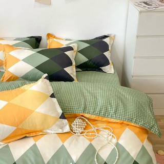 Set chăn ga 4 món cotton poly kẻ xanh