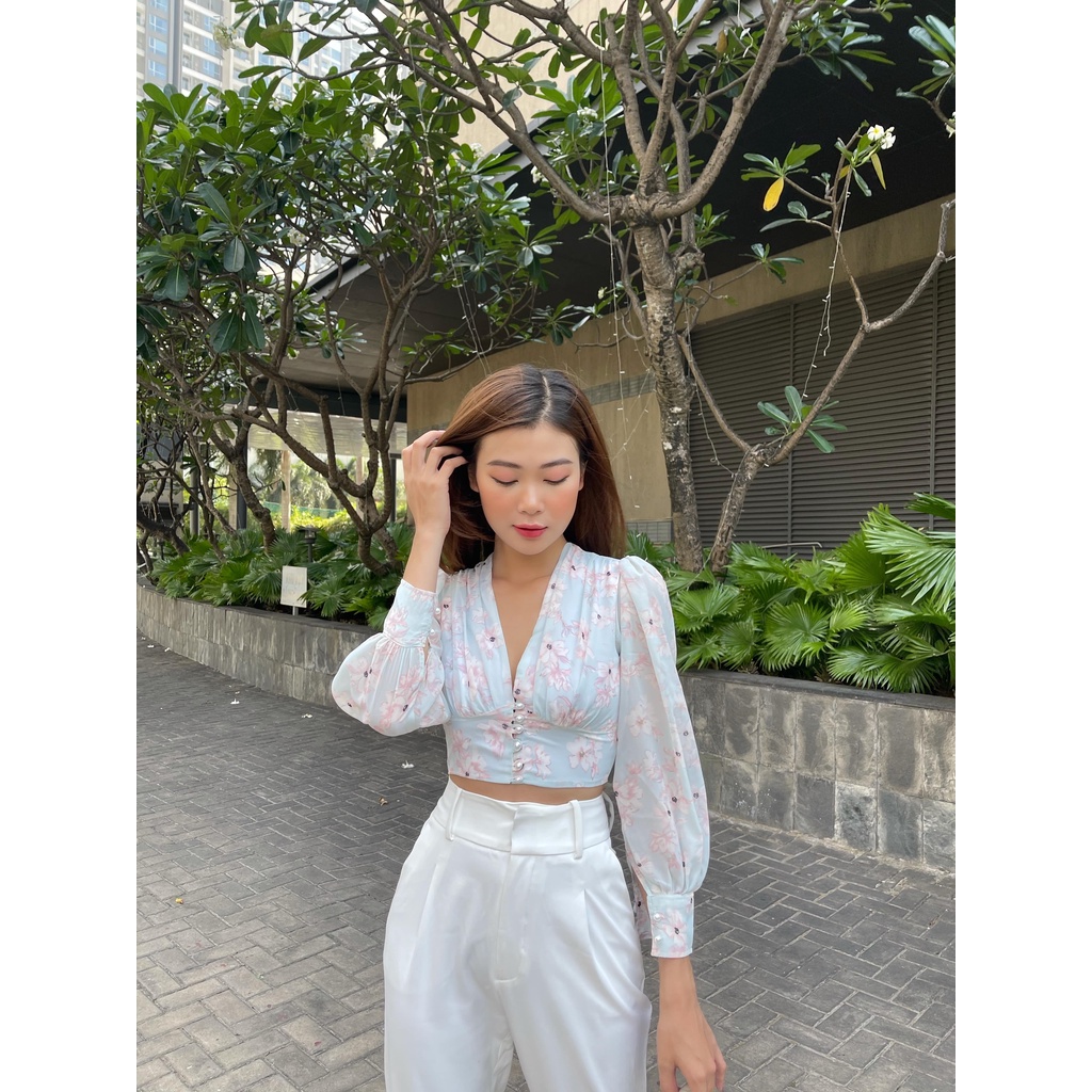 Áo croptop voan tay dài HEYBEE nhẹ nhàng nữ tính- CARA TOP HT704