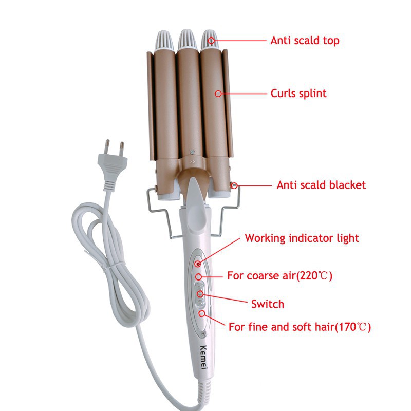 Máy uốn tóc Kemei thiết kế 3 thanh uốn độc đáo (110-220V) KM-1010