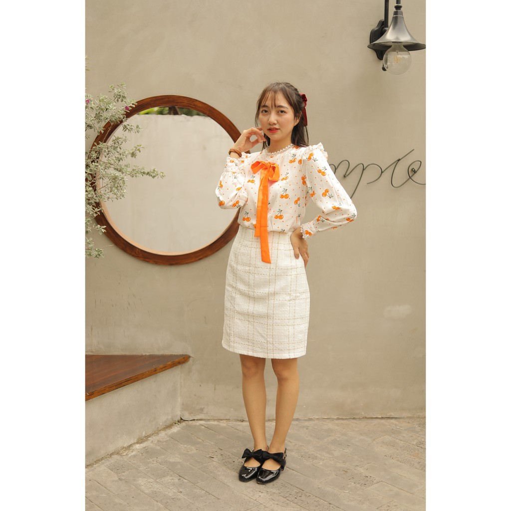 áo chery cam viền ren nơ siêu xinh