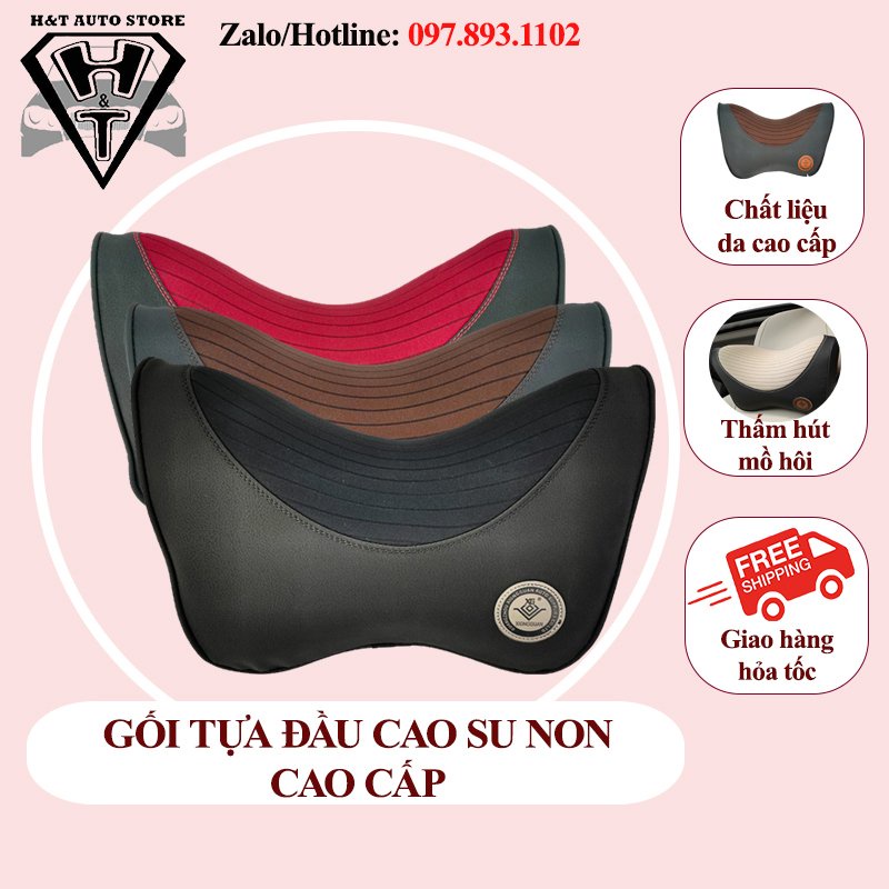 Gối tựa cổ ô tô chất liệu cao su non hoạt tính siêu êm bọc da cao cấp, gối kê cổ xe hơi chống đau mỏi vay gáy