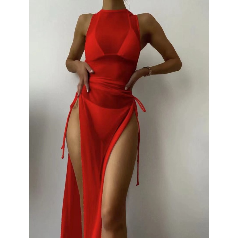 Set Bikini 3 Món Vỏ Lưới Màu Trơn Thời Trang Đi Biển Cho Nữ H457