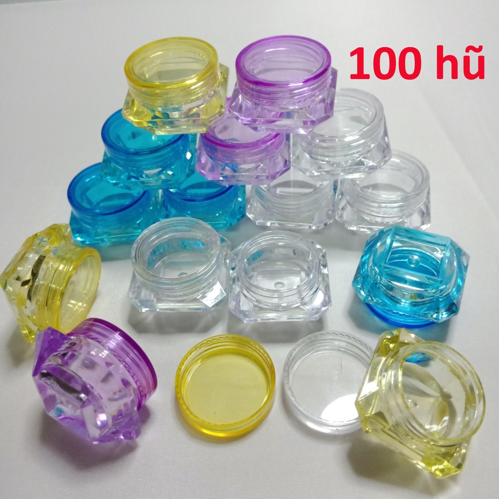 Hũ chiết kim cương chiết kem, dưỡng - Hộp chiết, hủ chiết mỹ phẩm nhựa Ps nhiều màu 3gram