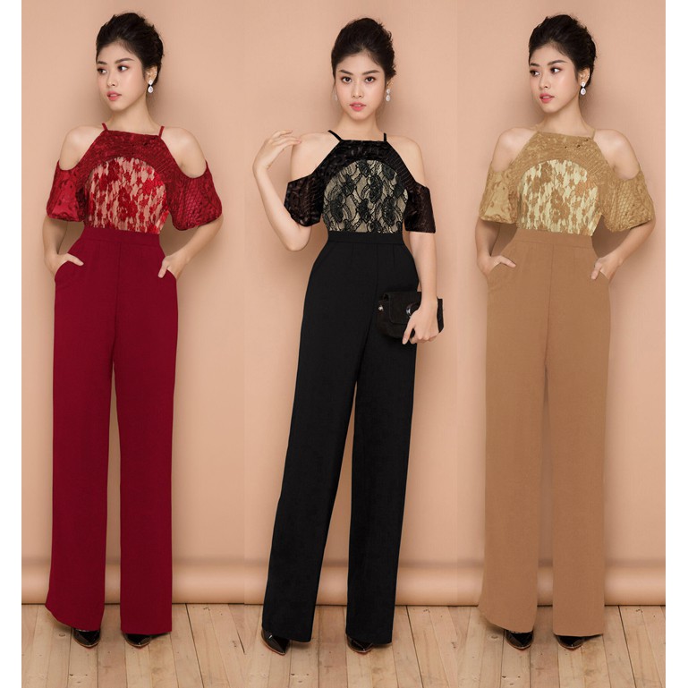 Jumpsuit nữ Dài Cổ Yếm Phối Ren Rớt Vai Xinh Xắn J952