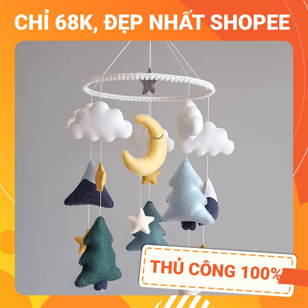 [CÓ NHẠC XOAY + THÊU TÊN BÉ] Đồ chơi treo nôi cũi handmade Coco Kids ảnh thật 100%, tự xoay phát nhạc mẫu TRĂNG VÀNG