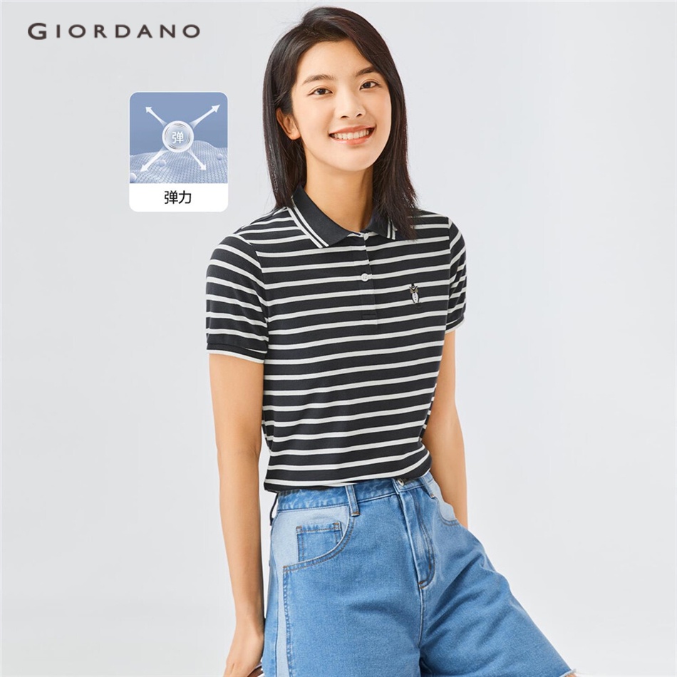 Áo thun polo Giordano 13312206 ngắn tay chất pique đàn hồi thêu hình cú mèo thời trang mùa hè trẻ trung