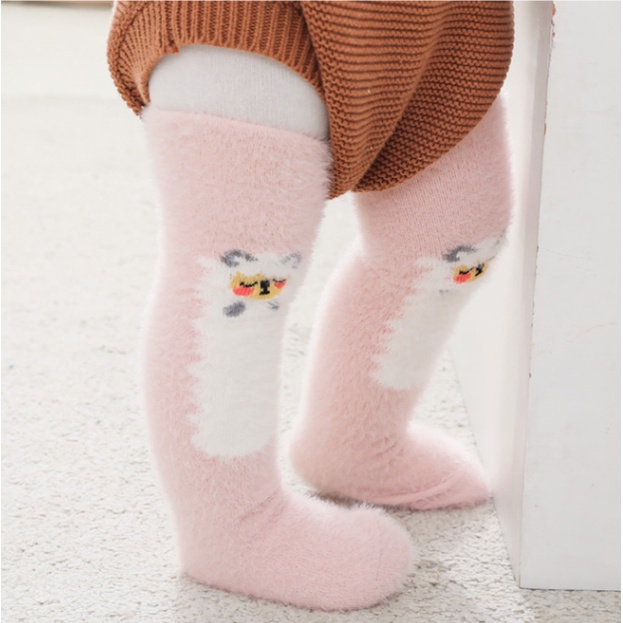 Tất Dài Qua Gối Bằng Lông Cừu Dày Dặn Giữ Ấm Họa Tiết Hoạt Hình Dễ Thương Cho Bé