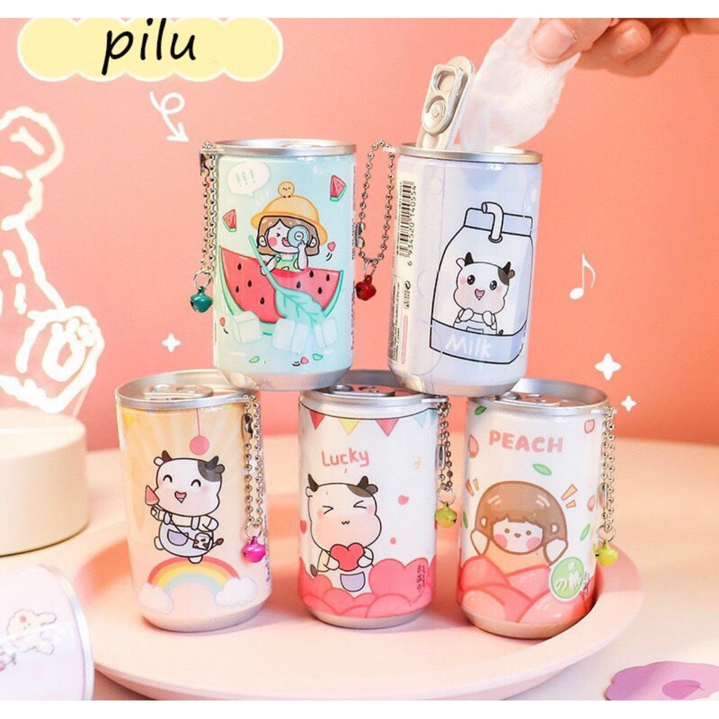 Khăn Giấy Ướt 50 LON pilu họa tiết siêu cute có dây móc treo tiện dụng 1lon 30 miếng